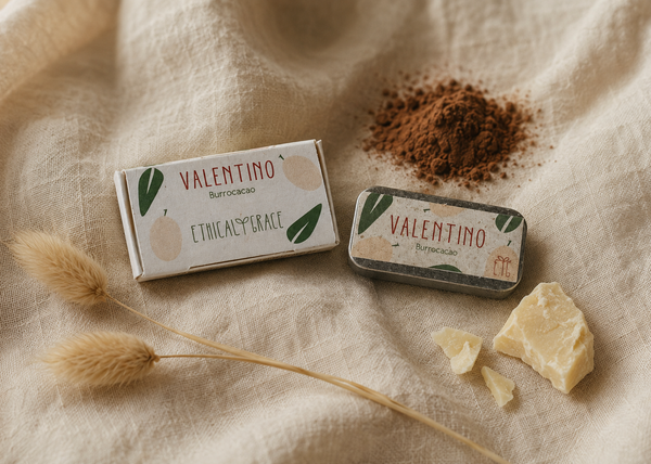 Valentino burrocacao naturale packaging con polvere di cacao e bunny tail – Ethical Grace