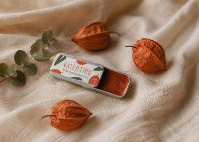 Valentino burrocacao colorato naturale mattone con fisalis essiccata – Ethical Grace